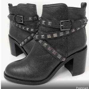 Tory Burch Studded Hastings Ankle Strap Buckle Heeled Booties Size: 7.5